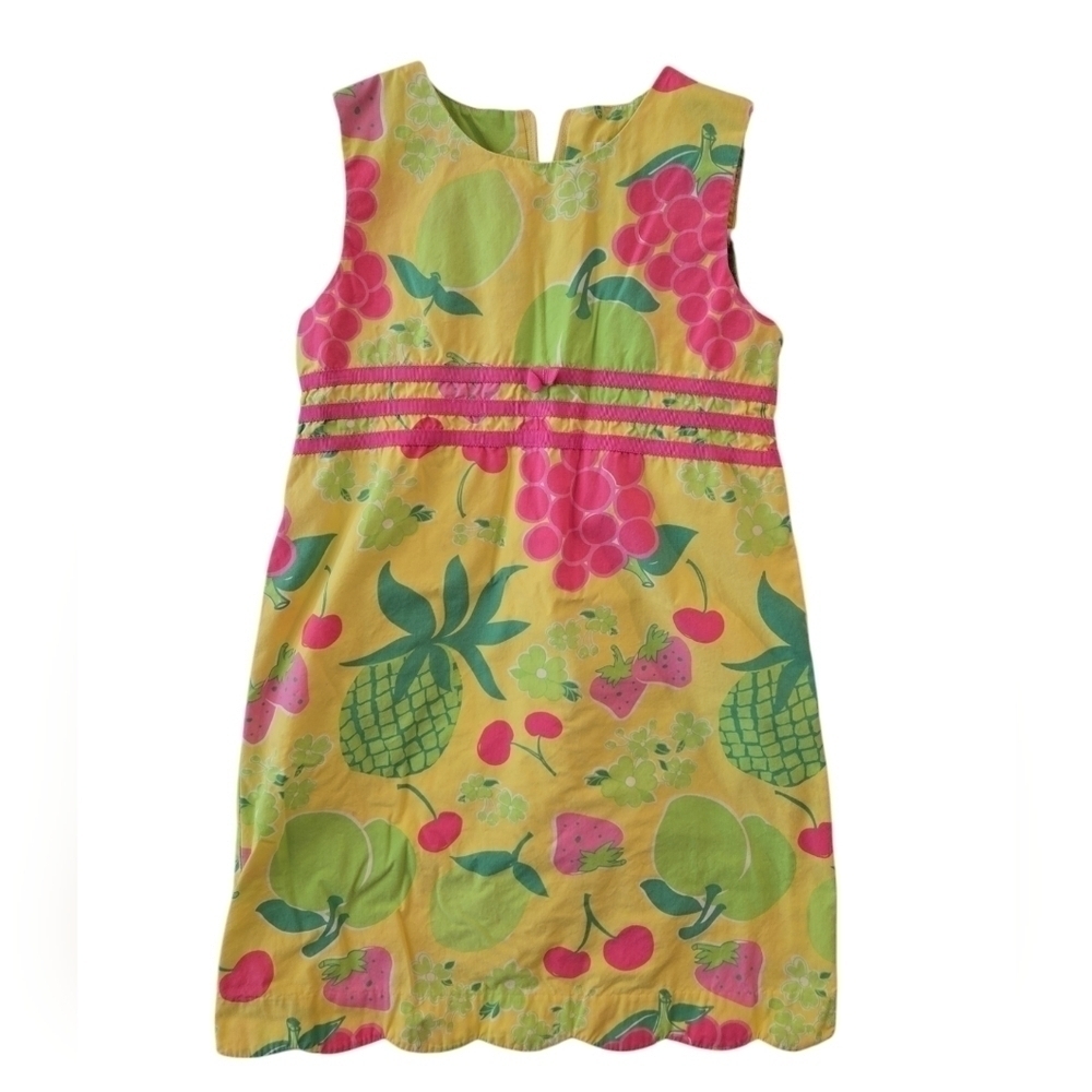 LILLY PULITZER YELLOW & PINK FLOWERS AND FRUIT DRESS. SIZE 7